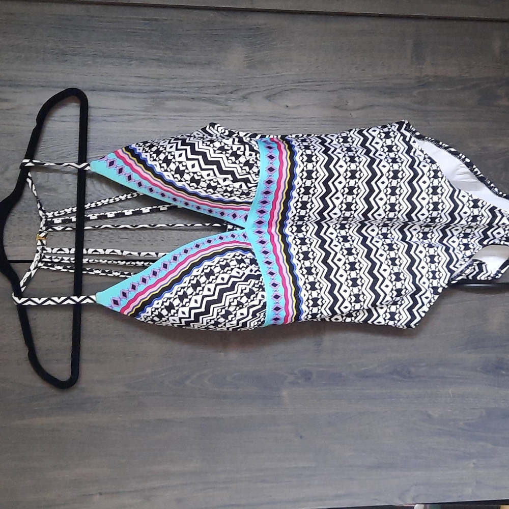 NWOT, ethnic print, open back swimsuit